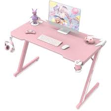 Bureau Gaming Ergonomique Homall en Rose avec Porte Boisson et Porte Casque