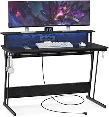 Vasagle Multiprise Informatique Ordinateurs LWD192B56 - Bureau Gaming pour 2 Écrans