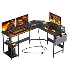 Bureau Gaming Dangle BEXEVUE avec Multiprise Intégrée