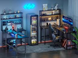 Étagère Intégrée HLFURNIEU pour Bureau d'Angle Gaming