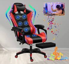 Chaise Gaming LED avec Massage et Repose-Pieds Ergonomique